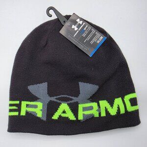 Under Armour Cold Gear Macys Billboard Beanie Black Green Hat Winter Warm Casual